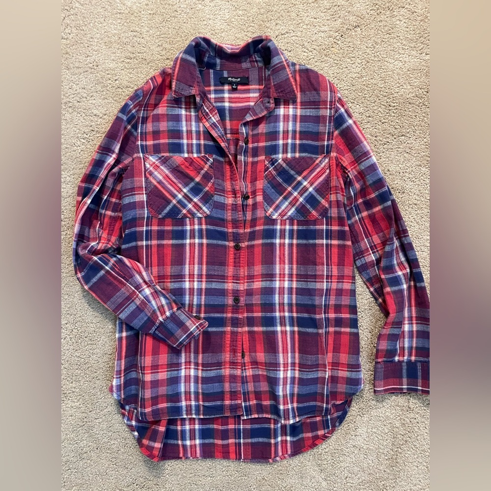 Madewell red, white and blue plaid button down size small